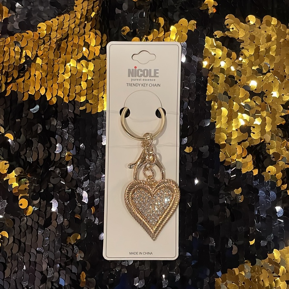 Nicole Gold Heart Keychain/Bag Charm with Crystal Pavé